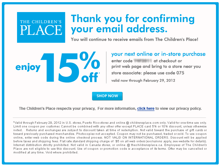 30 off The Childrens Place Coupons, Promo Codes 2016